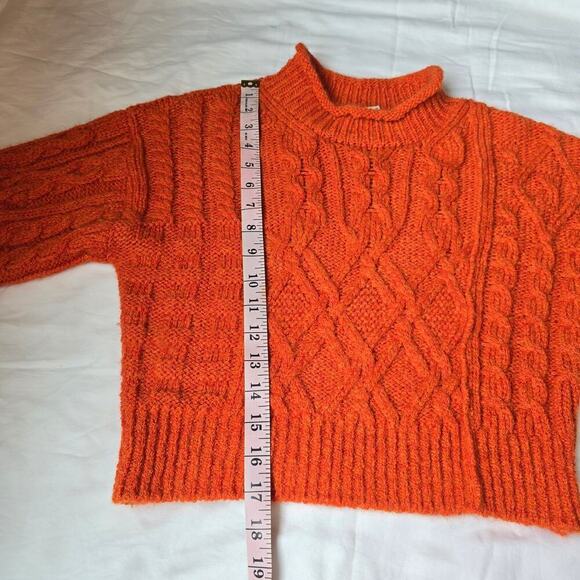 Aritzia Supper Soft Wool Alpaca Blend Cable Knit Cropped Sweater Burnt Orange M - Picture 8 of 12
